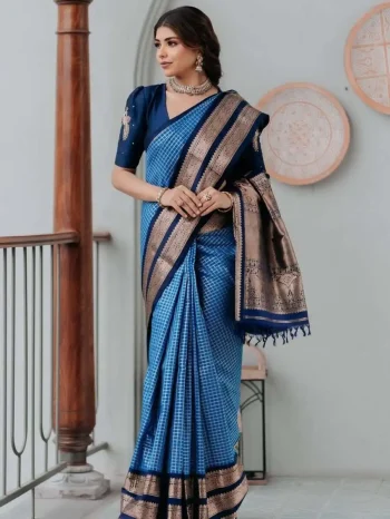 DESIGNER BANARASI SILK WEAVING WORK SAREE WITH UNSTITCHED BLOUSE BLUE