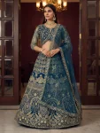 DESIGNER BUTTERFLY NET SEQUENCE AND CODING EMBROIDERY WORK LEHENGA CHOLI WITH DUPATTA TEAL