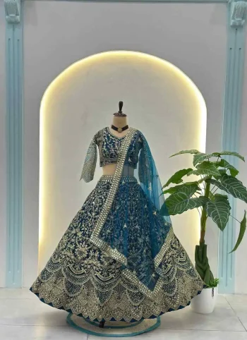 DESIGNER BUTTERFLY NET SEQUENCE AND CODING EMBROIDERY WORK LEHENGA CHOLI WITH DUPATTA RAMA