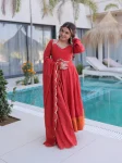 DESIGNER CHANDERI MIRROR LACE WORK GOWN BOTTOM WITH DUPATTA RANI
