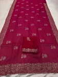 DESIGNER CHIFFON SILK EMBROIDERY CUTWORK WITH SWAROVSKI WORK SAREE WITH UNSTITCHED BLOUSE FESTIVE WEAR WHOLESALE PRICE ETHNIC GARMENT (15)