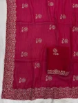 DESIGNER CHIFFON SILK EMBROIDERY CUTWORK WITH SWAROVSKI WORK SAREE WITH UNSTITCHED BLOUSE FESTIVE WEAR WHOLESALE PRICE ETHNIC GARMENT (15)