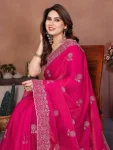 DESIGNER CHIFFON SILK EMBROIDERY CUTWORK WITH SWAROVSKI WORK SAREE WITH UNSTITCHED BLOUSE FESTIVE WEAR WHOLESALE PRICE ETHNIC GARMENT (15)