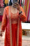 DESIGNER CHINON EMBROIDERY SEQUENCE WORK DRAPE SKIRT BLOUSE WITH SHRUG FESTIVE WEAR WHOLESALE PRICE ETHNIC GARMENT (1)