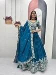 DESIGNER CHINON EMBROIDERY THREAD AND SEQUENCE WORK LEHENGA CHOLI WITH DUPATTA WEDDING WEAR WHOLESALE PRICE ETHNIC GARMENT (4)