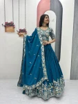 DESIGNER CHINON EMBROIDERY THREAD AND SEQUENCE WORK LEHENGA CHOLI WITH DUPATTA WEDDING WEAR WHOLESALE PRICE ETHNIC GARMENT (4)