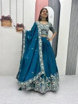 DESIGNER CHINON EMBROIDERY THREAD AND SEQUENCE WORK LEHENGA CHOLI WITH DUPATTA WEDDING WEAR WHOLESALE PRICE ETHNIC GARMENT (4)