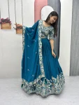 DESIGNER CHINON EMBROIDERY THREAD AND SEQUENCE WORK LEHENGA CHOLI WITH DUPATTA WEDDING WEAR WHOLESALE PRICE ETHNIC GARMENT (4)