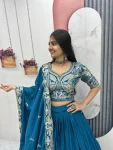 DESIGNER CHINON EMBROIDERY THREAD AND SEQUENCE WORK LEHENGA CHOLI WITH DUPATTA WEDDING WEAR WHOLESALE PRICE ETHNIC GARMENT (4)