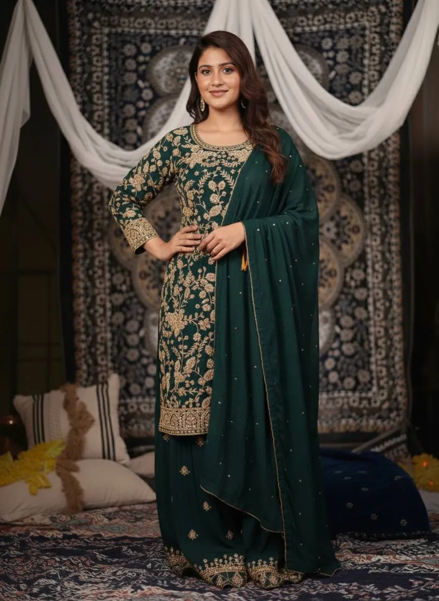 DESIGNER CHINON SEMI-BEADS EMBROIDERY WORK TOP SHARARA WITH DUPATTA FESTIVE WEAR WHOLESALE PRICE ETHNIC GARMENT (13)