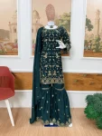DESIGNER CHINON SEMI-BEADS EMBROIDERY WORK TOP SHARARA WITH DUPATTA FESTIVE WEAR WHOLESALE PRICE ETHNIC GARMENT (13)