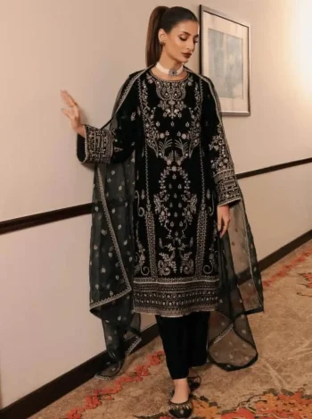 DESIGNER CHINON SEQUENCE EMBROIDERY WORK TOP BOTTOM WITH DUPATTA BLACK