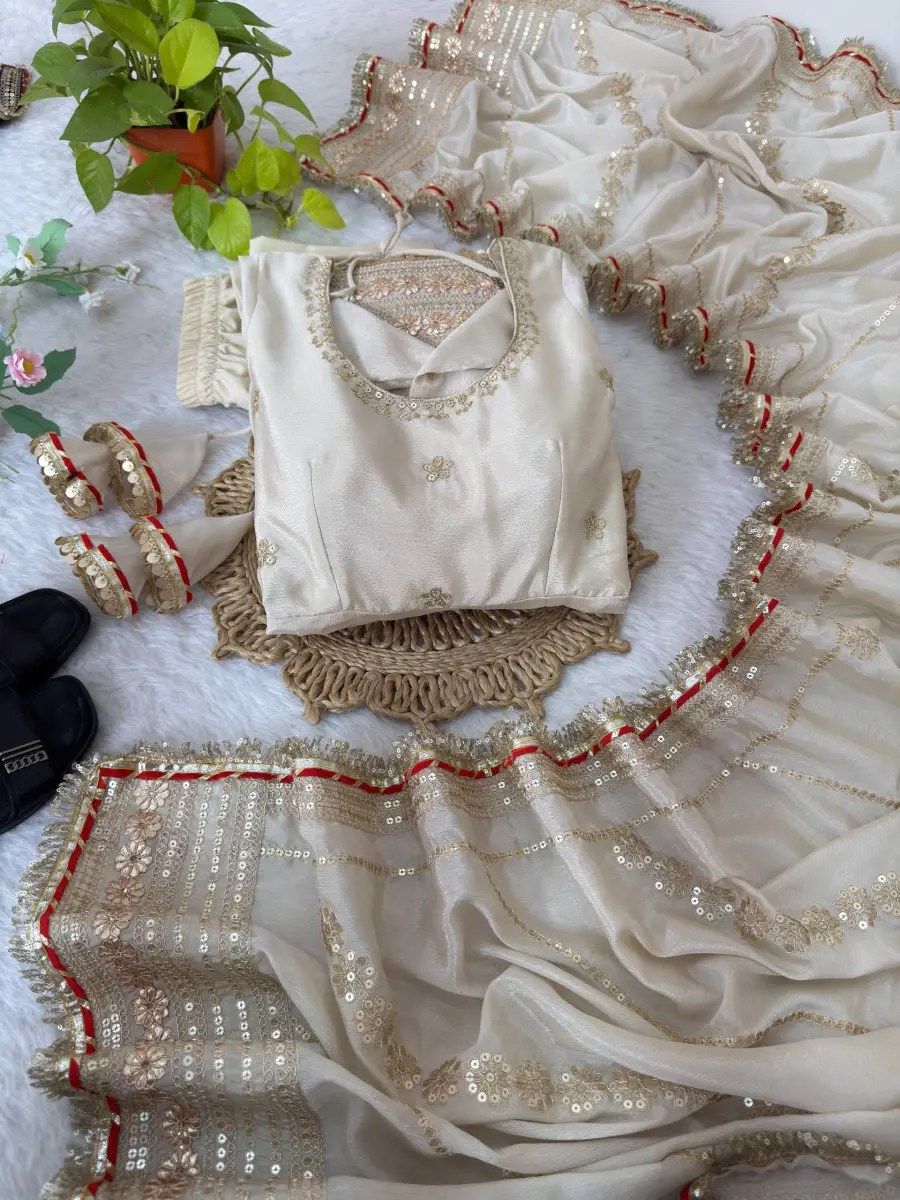 DESIGNER CHINON SILK CODING EMBROIDERY WORK AND GOTTA PAPER 3 MM SEQUENCE WORK GOWN BOTTOM WITH DUPATTA FESTIVE WEAR WHOLESALE PRICE ETHNIC GARMENT (10)