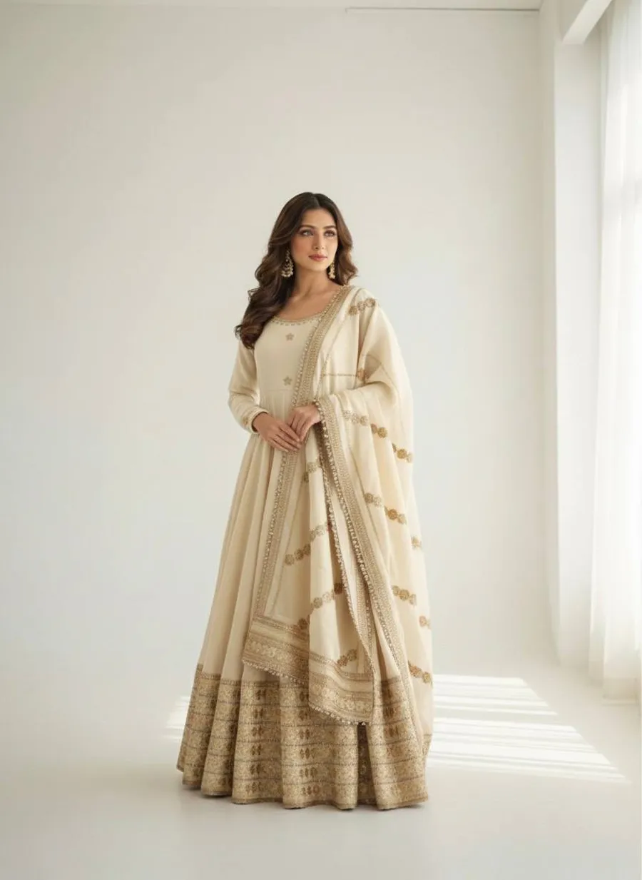 DESIGNER CHINON SILK CODING EMBROIDERY WORK AND GOTTA PAPER 3 MM SEQUENCE WORK GOWN BOTTOM WITH DUPATTA FESTIVE WEAR WHOLESALE PRICE ETHNIC GARMENT (2)