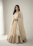 DESIGNER CHINON SILK CODING EMBROIDERY WORK AND GOTTA PAPER 3 MM SEQUENCE WORK GOWN BOTTOM WITH DUPATTA OFF WHITE