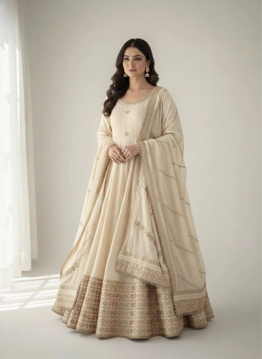 DESIGNER CHINON SILK CODING EMBROIDERY WORK AND GOTTA PAPER 3 MM SEQUENCE WORK GOWN BOTTOM WITH DUPATTA FESTIVE WEAR WHOLESALE PRICE ETHNIC GARMENT (3)