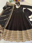 DESIGNER CHINON SILK CODING EMBROIDERY WORK AND GOTTA PAPER 3 MM SEQUENCE WORK GOWN BOTTOM WITH DUPATTA FESTIVE WEAR WHOLESALE PRICE ETHNIC GARMENT (1)