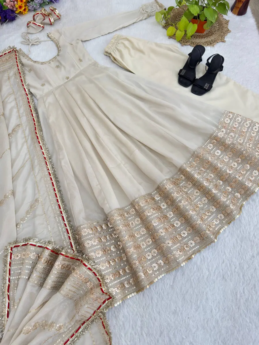 DESIGNER CHINON SILK CODING EMBROIDERY WORK AND GOTTA PAPER 3 MM SEQUENCE WORK GOWN BOTTOM WITH DUPATTA FESTIVE WEAR WHOLESALE PRICE ETHNIC GARMENT (7)
