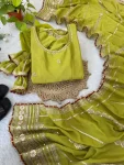 DESIGNER CHINON SILK CODING EMBROIDERY WORK AND GOTTA PAPER 3 MM SEQUENCE WORK GOWN BOTTOM WITH DUPATTA WEDDING WEAR WHOLESALE PRICE ETHNIC GARMENT (5)