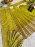 DESIGNER CHINON SILK CODING EMBROIDERY WORK AND GOTTA PAPER 3 MM SEQUENCE WORK GOWN BOTTOM WITH DUPATTA WEDDING WEAR WHOLESALE PRICE ETHNIC GARMENT (5)