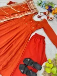 DESIGNER CHINON SILK CODING EMBROIDERY WORK AND GOTTA PAPER 3 MM SEQUENCE WORK GOWN BOTTOM WITH DUPATTA WEDDING WEAR WHOLESALE PRICE ETHNIC GARMENT (11)
