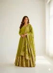 DESIGNER CHINON SILK CODING EMBROIDERY WORK AND GOTTA PAPER 3 MM SEQUENCE WORK GOWN BOTTOM WITH DUPATTA WEDDING WEAR WHOLESALE PRICE ETHNIC GARMENT (5)
