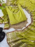 DESIGNER CHINON SILK CODING EMBROIDERY WORK AND GOTTA PAPER 3 MM SEQUENCE WORK GOWN BOTTOM WITH DUPATTA WEDDING WEAR WHOLESALE PRICE ETHNIC GARMENT (5)