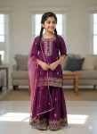 DESIGNER CHINON SILK EMBROIDERY SEQUENCE WORK KID’S TOP SHARARA WITH DUPATTA FESTIVE WEAR WHOLESALE PRICE ETHNIC GARMENT (3)
