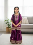 DESIGNER CHINON SILK EMBROIDERY SEQUENCE WORK KID’S TOP SHARARA WITH DUPATTA FESTIVE WEAR WHOLESALE PRICE ETHNIC GARMENT (3)