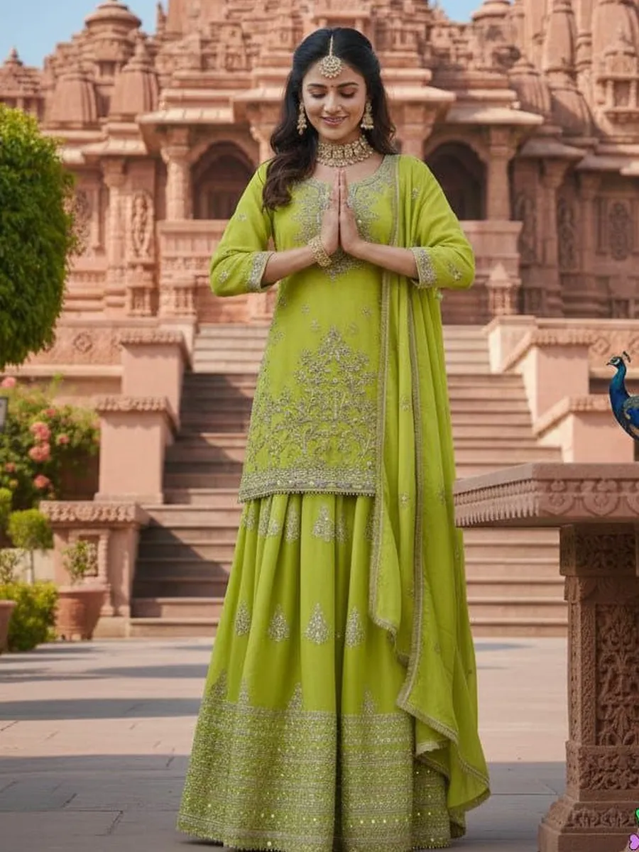 DESIGNER CHINON SILK EMBROIDERY SEQUENCE WORK TOP LEHENGA WITH DUPATTA FESTIVE WEAR WHOLESALE PRICE ETHNIC GARMENT (5)