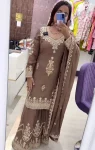 DESIGNER CHINON SILK EMBROIDERY SEQUENCE WORK TOP PALAZZO WITH DUPATTA CHIKU