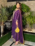 DESIGNER CHINON SILK ZARI AND THREAD EMBROIDERY WORK TOP BOTTOM WITH DUPATTA PURPLE