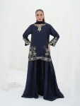 DESIGNER CREPE SILK BEADS HAND WORK EMBROIDERY SEQUENCE WORK TOP PALAZZO WITH DUPATTA NAVY BLUE