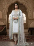 DESIGNER CREPE SILK SEQUENCE EMBROIDERY WORK TOP PALAZZO WITH DUPATTA PEACH AND WHITE
