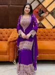 DESIGNER CRUNCHY SILK EMBROIDERY SEQUENCE WITH LACE BORDER WORK TOP PALAZZO WITH DUPATTA PURPLE
