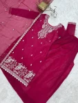DESIGNER CRUNCHY SILK EMBROIDERY SEQUENCE,THREAD AND JARI WORK TOP PALAZZO WITH DUPATTA FESTIVE WEAR WHOLESALE PRICE ETHNIC GARMENT (17)