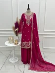 DESIGNER CRUNCHY SILK EMBROIDERY SEQUENCE,THREAD AND JARI WORK TOP PALAZZO WITH DUPATTA FESTIVE WEAR WHOLESALE PRICE ETHNIC GARMENT (17)