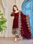 DESIGNER CRUNCHY SILK EMBROIDERY WITH SEQUENCE & THREAD WORK GOWN BOTTOM WITH DUPATTA MAROON