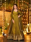 DESIGNER CRUNCHY SILK SEQUENCE AND EMBROIDERY WORK GOWN BOTTOM WITH DUPATTA GREEN