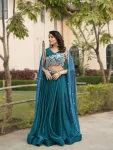 DESIGNER FENDY BEADS WORK LEHENGA UNSTITCHED CHOLI WITH DUPATTA TEAL