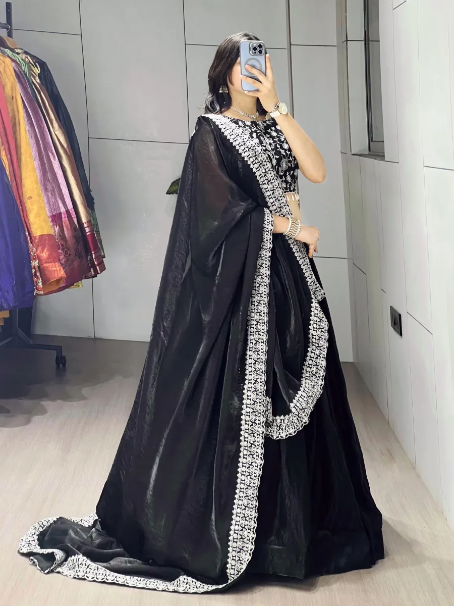 DESIGNER FENDY SATIN PLAIN WITH EMBROIDERY WORK BELT ON LEHNEGA CHOLI WITH DUPATTA PARTY WEAR WHOLESALE PRICE ETHNIC GARMENT (1)