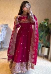 DESIGNER FENDY SATIN SILK EMBROIDERY CODING AND SEQUENCE WORK GOWN BOTTOM WITH DUPATTA RANI