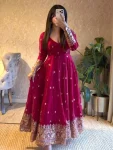 DESIGNER FENDY SATIN SILK EMBROIDERY CODING AND SEQUENCE WORK GOWN BOTTOM WITH DUPATTA FESTIVE WEAR WHOLESALE PRICE ETHNIC GARMENT (1)