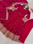 DESIGNER FENDY SATIN SILK EMBROIDERY CODING AND SEQUENCE WORK GOWN BOTTOM WITH DUPATTA FESTIVE WEAR WHOLESALE PRICE ETHNIC GARMENT (1)