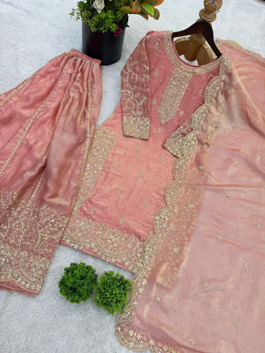 DESIGNER FENDY SILK EMBROIDERY CODING AND SEQUENCE WORK TOP PALAZZO WITH DUPATTA FESTIVE WEAR WHOLESALE PRICE ETHNIC GARMENT (11)
