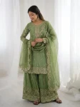 DESIGNER FENDY SILK EMBROIDERY CODING AND SEQUENCE WORK TOP PALAZZO WITH DUPATTA FESTIVE WEAR WHOLESALE PRICE ETHNIC GARMENT (12)