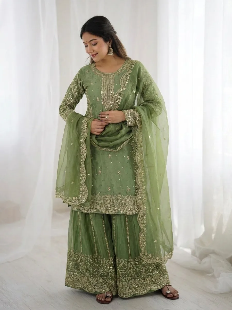 DESIGNER FENDY SILK EMBROIDERY CODING AND SEQUENCE WORK TOP PALAZZO WITH DUPATTA FESTIVE WEAR WHOLESALE PRICE ETHNIC GARMENT (11)