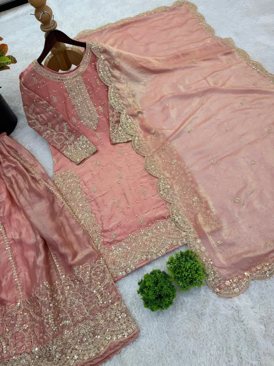 DESIGNER FENDY SILK EMBROIDERY CODING AND SEQUENCE WORK TOP PALAZZO WITH DUPATTA FESTIVE WEAR WHOLESALE PRICE ETHNIC GARMENT (12)