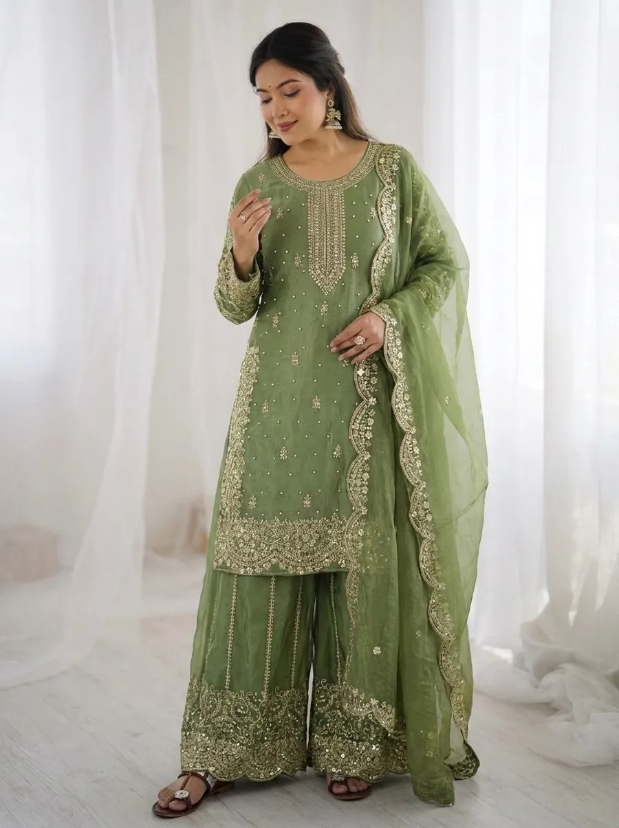 DESIGNER FENDY SILK EMBROIDERY CODING AND SEQUENCE WORK TOP PALAZZO WITH DUPATTA FESTIVE WEAR WHOLESALE PRICE ETHNIC GARMENT (12)
