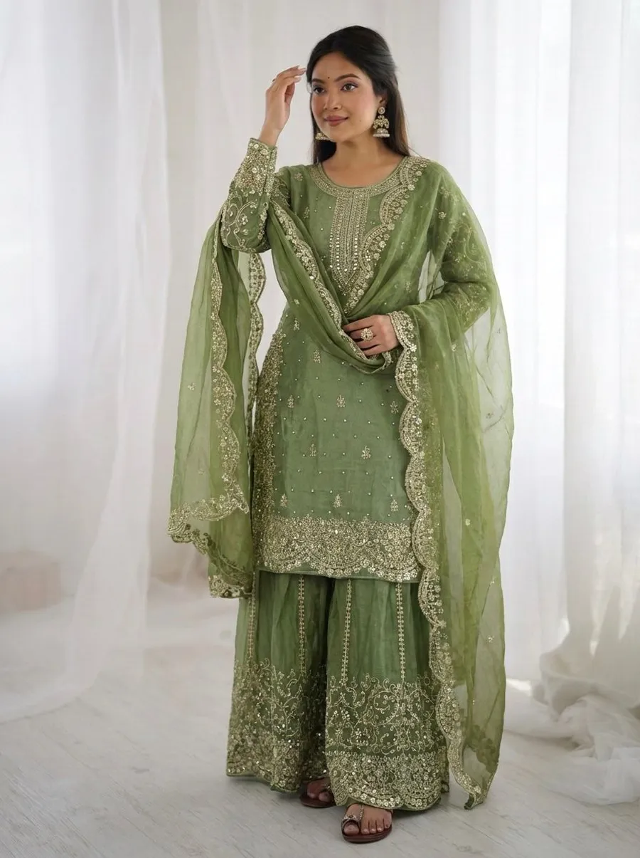 DESIGNER FENDY SILK EMBROIDERY CODING AND SEQUENCE WORK TOP PALAZZO WITH DUPATTA FESTIVE WEAR WHOLESALE PRICE ETHNIC GARMENT (15)